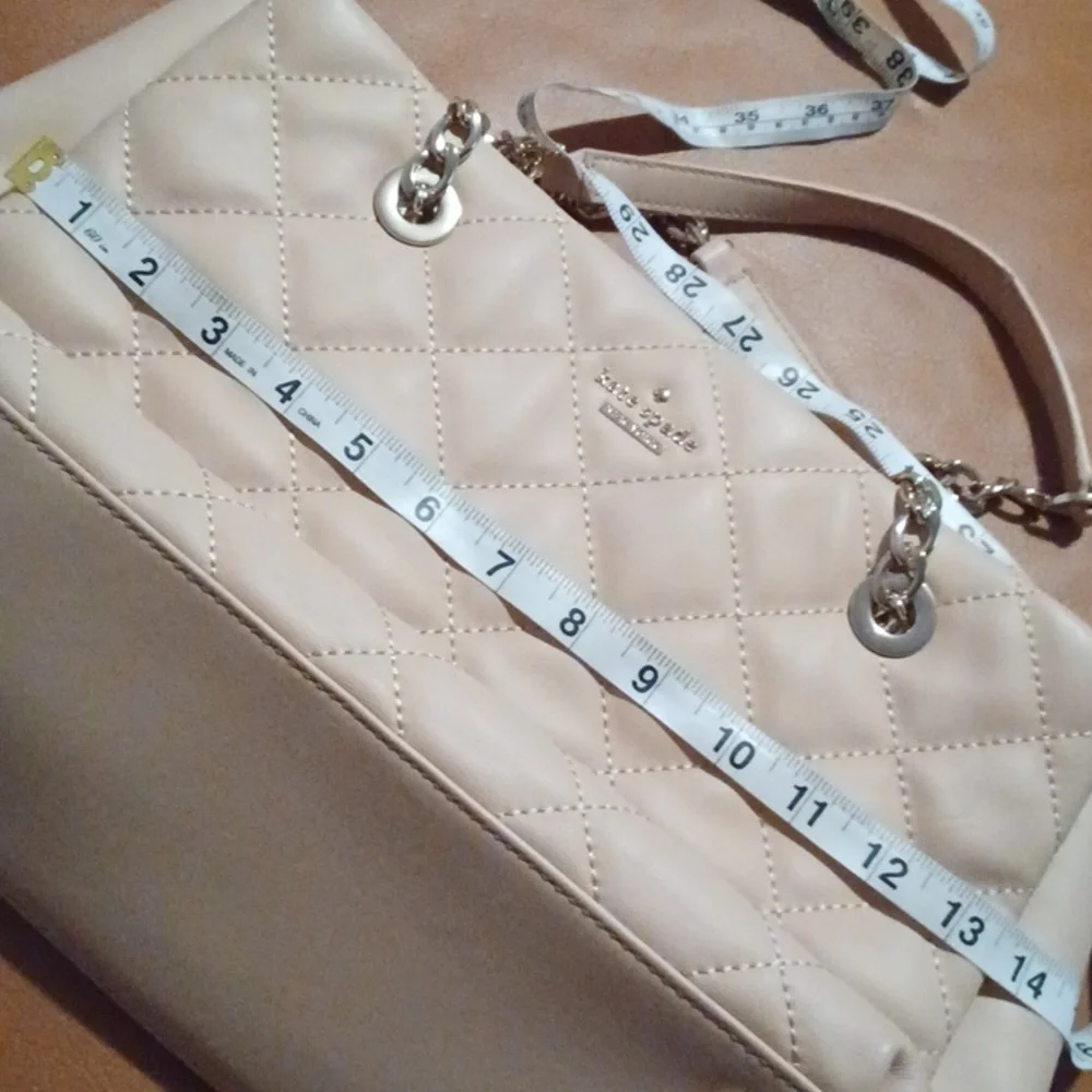 > Kate Spade Elegant Tan/pink Quilted Leather Tote Bag